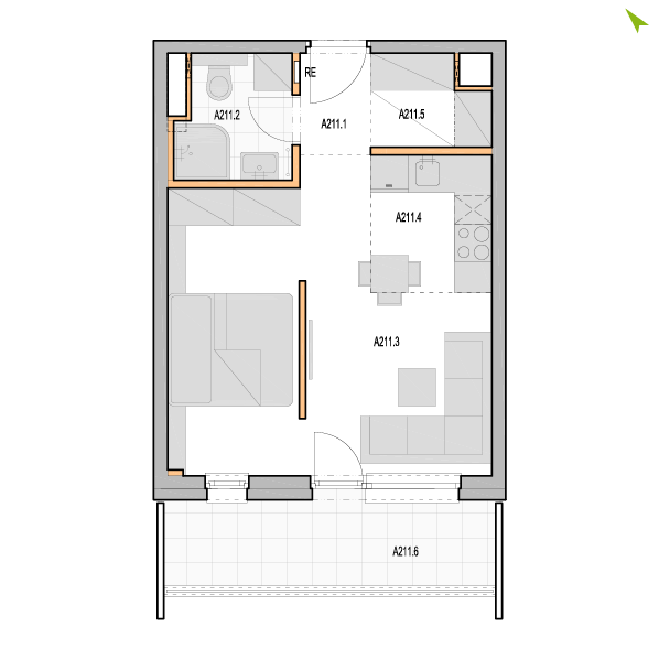 1.5-izbový byt A211, Kvetná